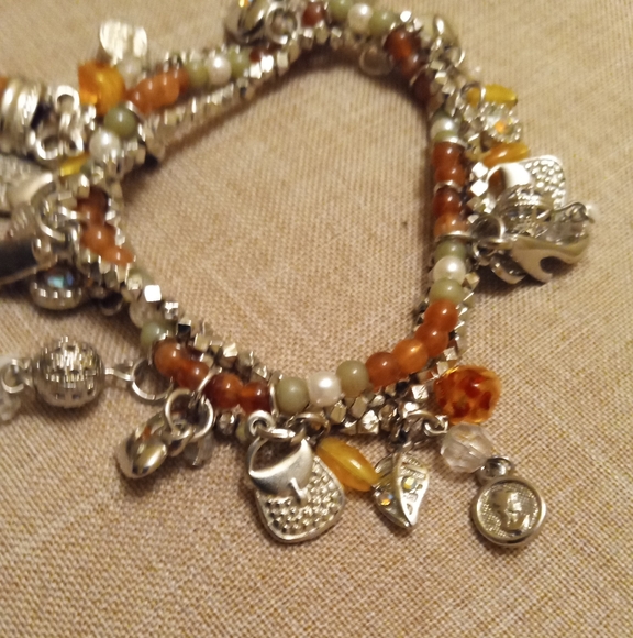 Triple Strand Stretch Silver Tone Stretch 20+ Dangle Charm Bracelet - Picture 4 of 7